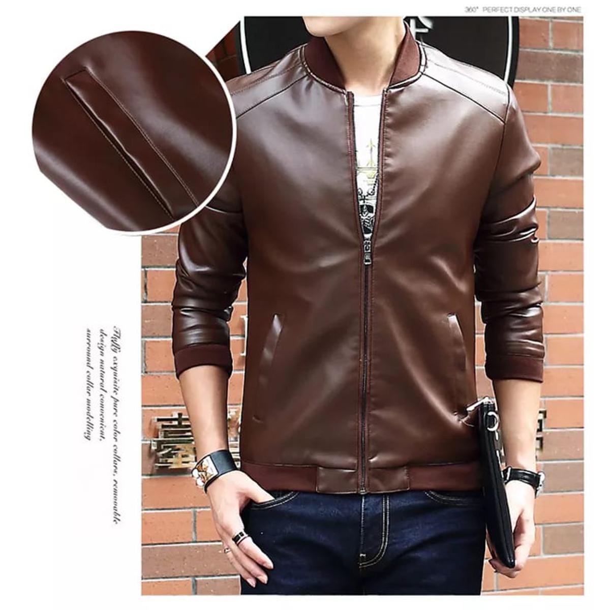 chine artificial  Casual PU Leather Jackets For Men Winter Styles Men Styles Jacket BROWN  color