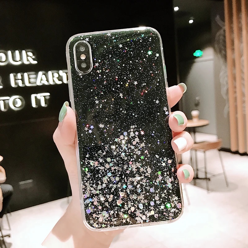 Glitter Bling Sequins Case For iPhone 8 7 Plus 6 6S Cases Shine Star Transparent Case For iphone X XR XS MAX 10 Soft TPU Cover. 