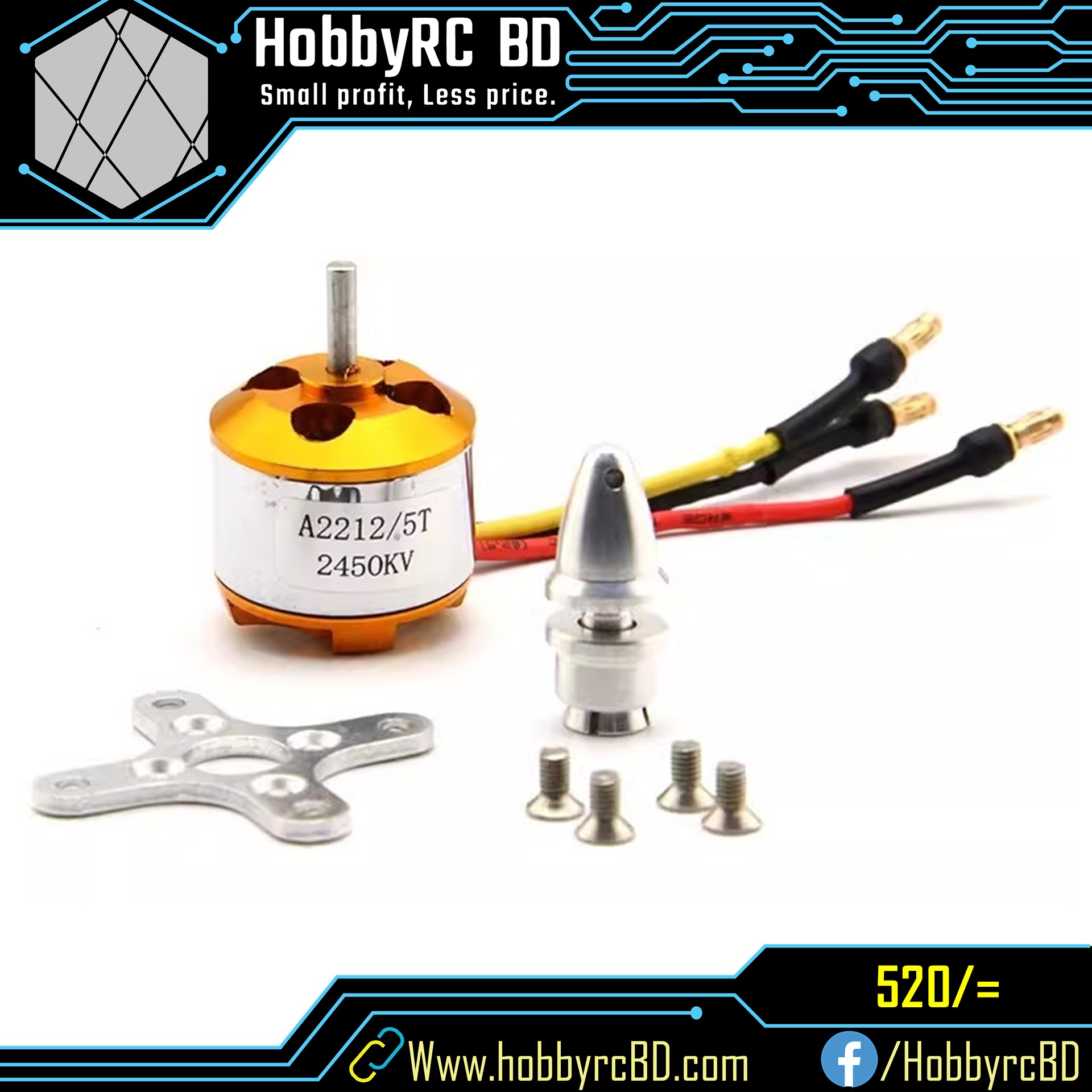A2212 2450KV Brushless Motor/ BLDC Motor with 3.5mm connector For F330/F450/S500 and SU27/ F22 Fixed wings
