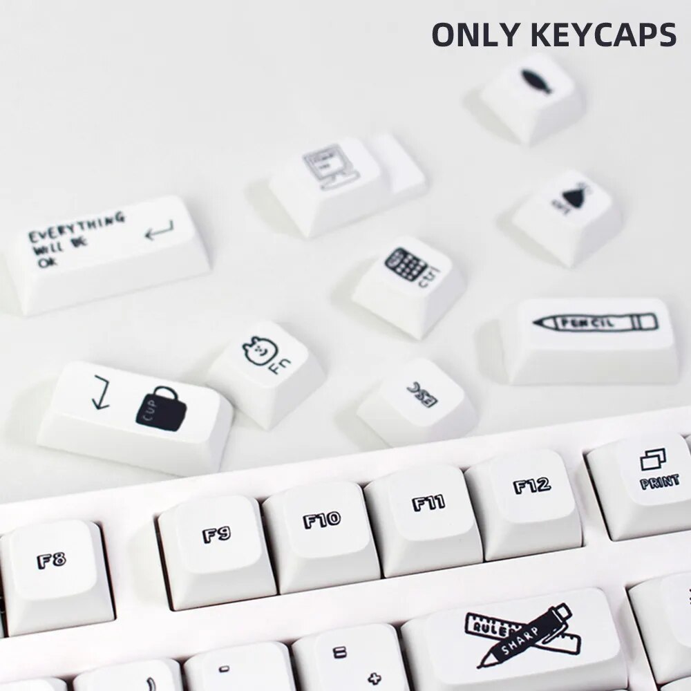 130 Keys Black White Cartoon Keycaps XDA Profile PBT Dye Sublimation Personalized KeyCaps For GMK67 75 87 Mechanical Keyboard. 
