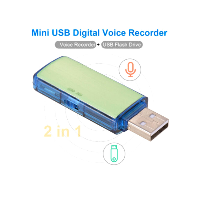 Voice Recorder with 8GB USB Flash Drive and Built-in Audio Storage. 