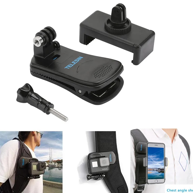 TELESIN Multi-function Live Accessories for Gopro Hero 3 4 5 6 7 Universal Backpack Clip Chest Fixed Bracket Mobile Phone Holder. 