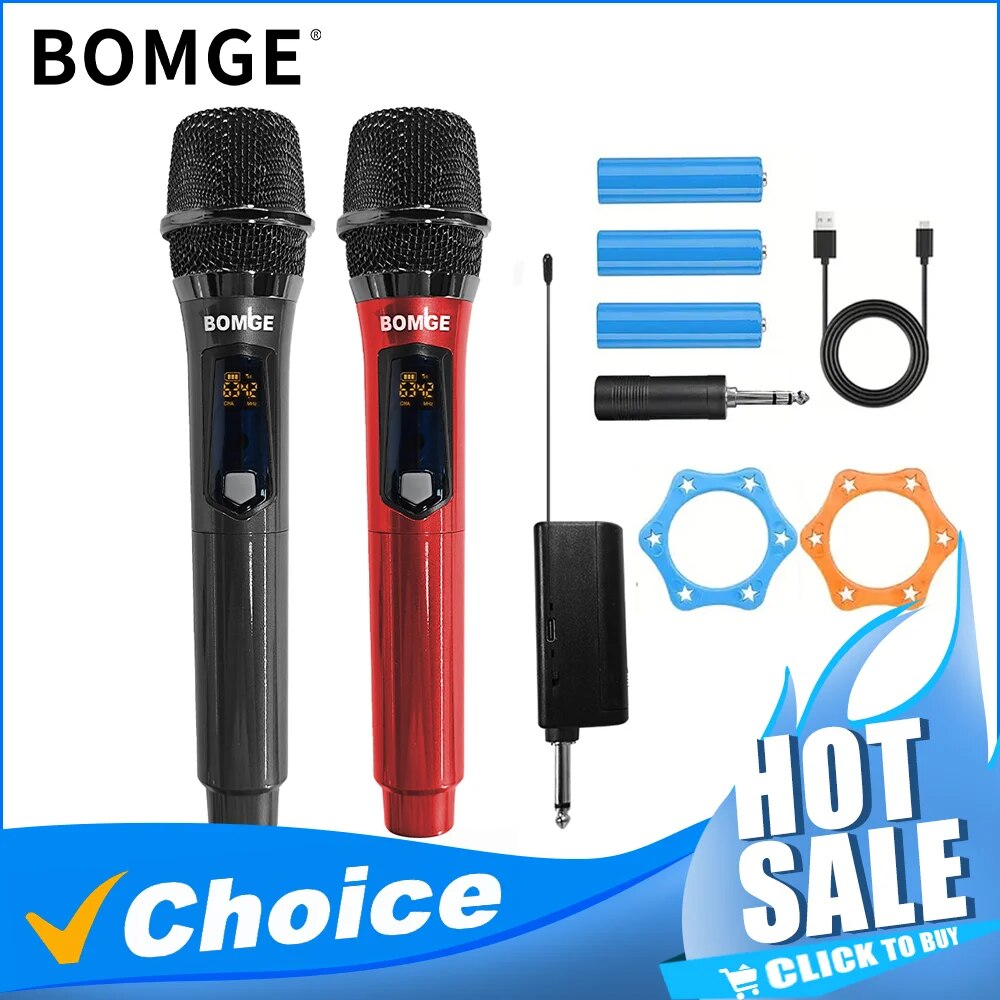 Wireless Handheld Microphone Metal Dual UHF Cordless Dynamic Mic System With 1800MAh Rechargeable Receiver For Karaoke Party