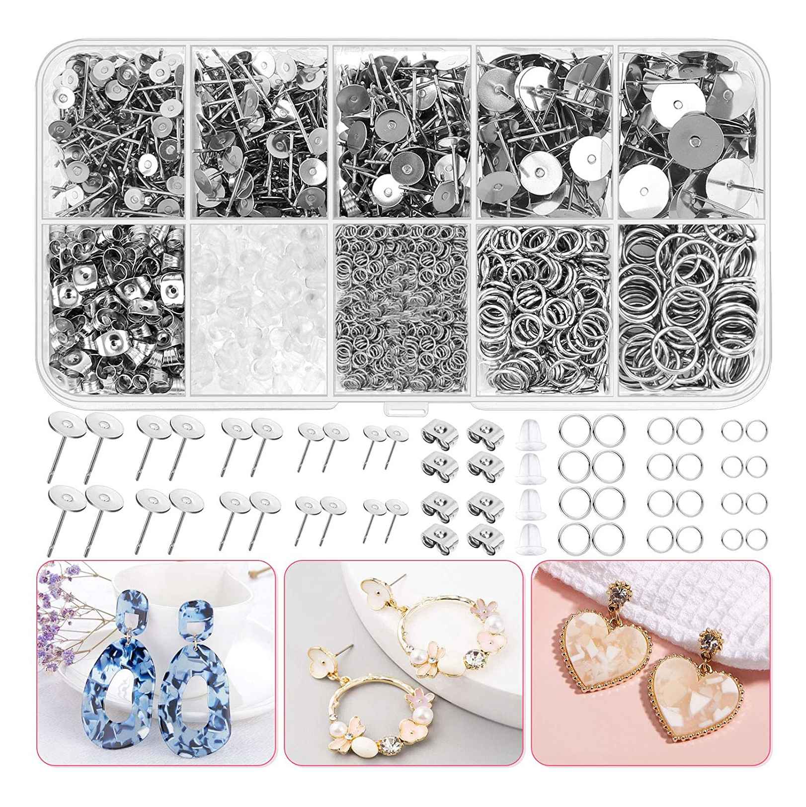 1650Pcs Earring Posts and Backs,Earring Making Supplies and Earring Backs for Studs for DIY Earrings and Jewelry Making. 