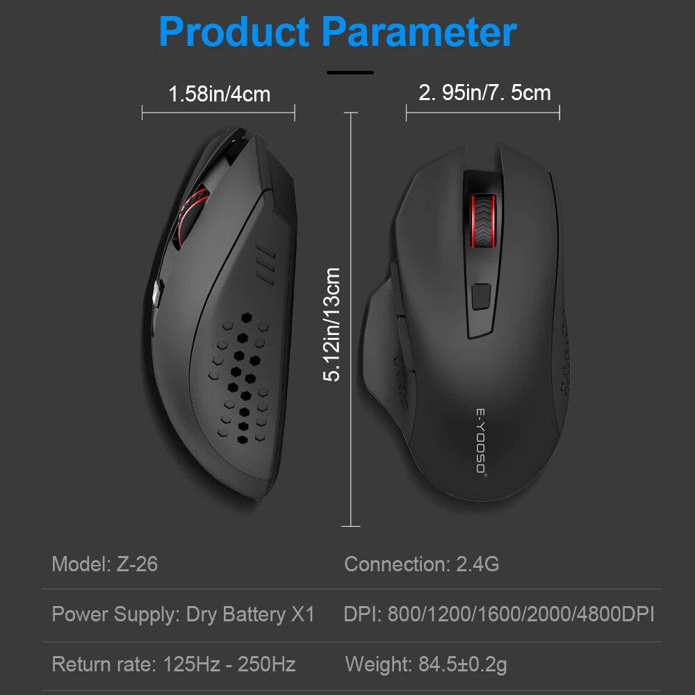 E-YOOSO X-26 USB 2.4G Wireless Gaming Mouse 4800 DPI 5 buttons optical gamer Mice ergonomic for computer laptop PC. 