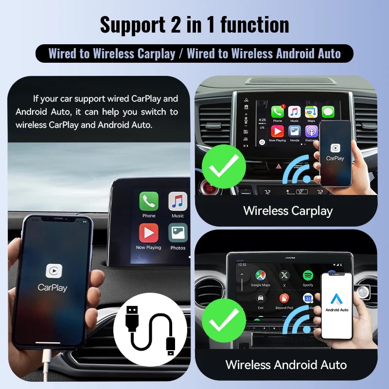 XUDA NEW Wireless CarPlay Android Auto Wireless Adapter Smart Mini Box Plug And Play WiFi Fast Connect Universal For Nissan. 