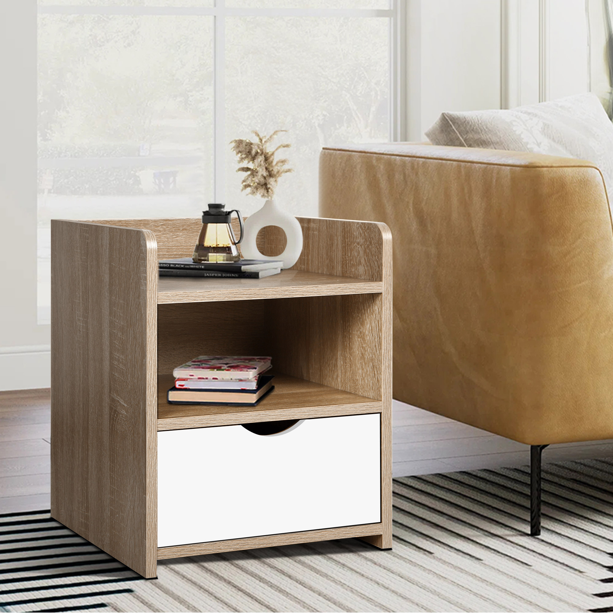 Juna Bedside Table with Drawers and Storage Shelf, Modern Sofa End Table Side, Bedside Tables for Bedroom Home Office18/14