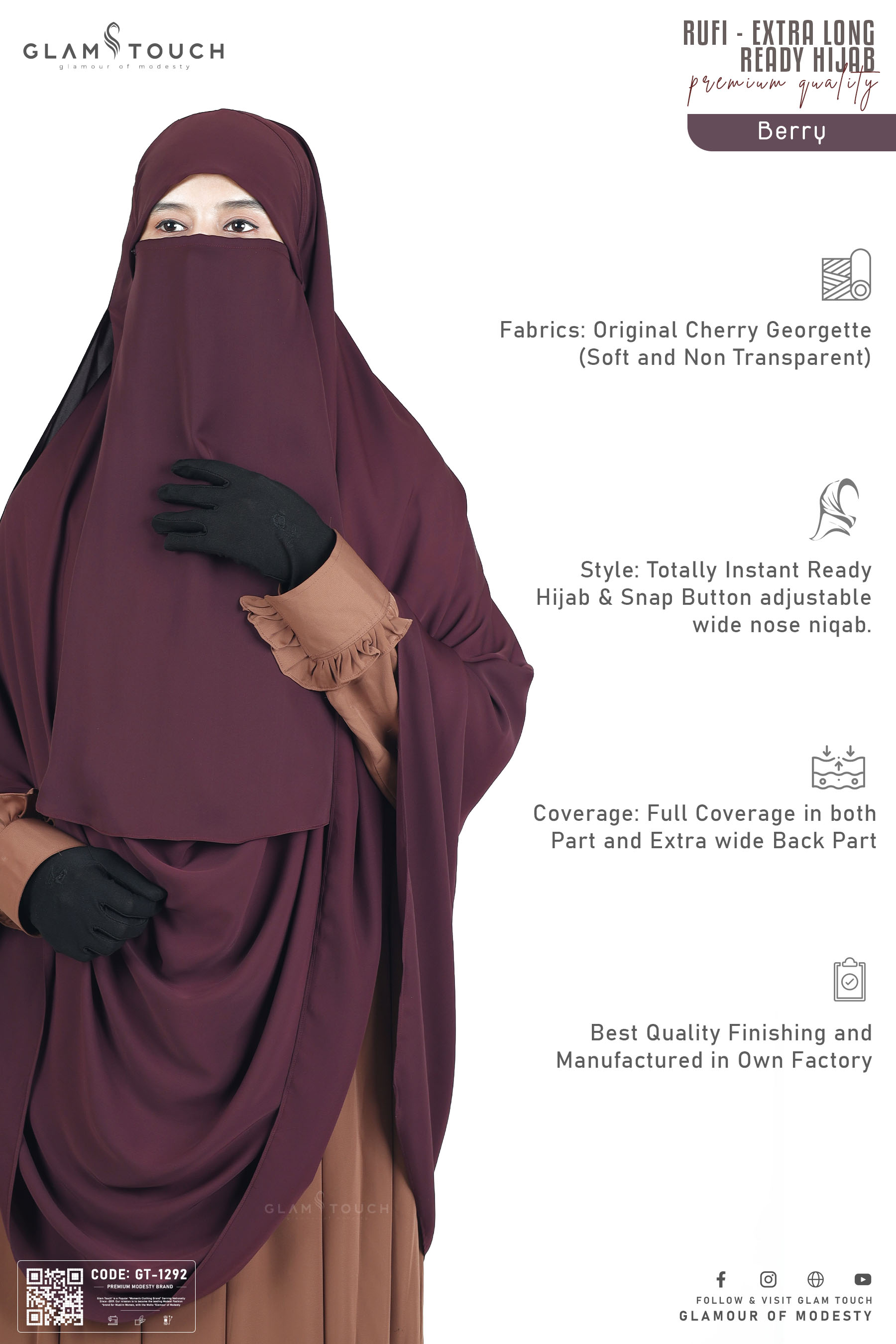 Glam Touch Extra Coverage One Loop Ready Hijab Set. 