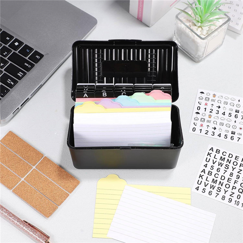 Index Card Holder + Lock Collapsible Index Card Box Fits 3X5-Inch Flash Cards - Business,or Note Card Storage Boxes Paper Index Card Holder. 