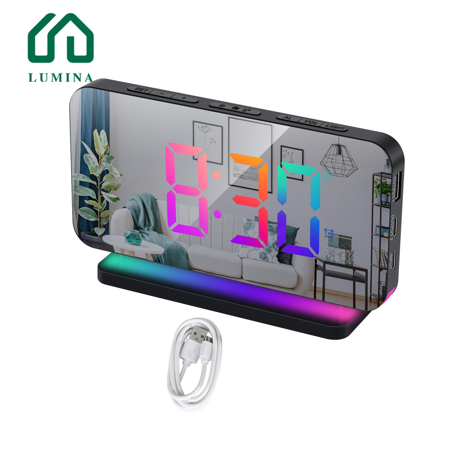 Lumina Rgb Alarm Clock Modern Led Table Clock with Automatic Dimming Snooze Function Easy to Read Stylish Decor for Homes Modern Led Time Display Clock