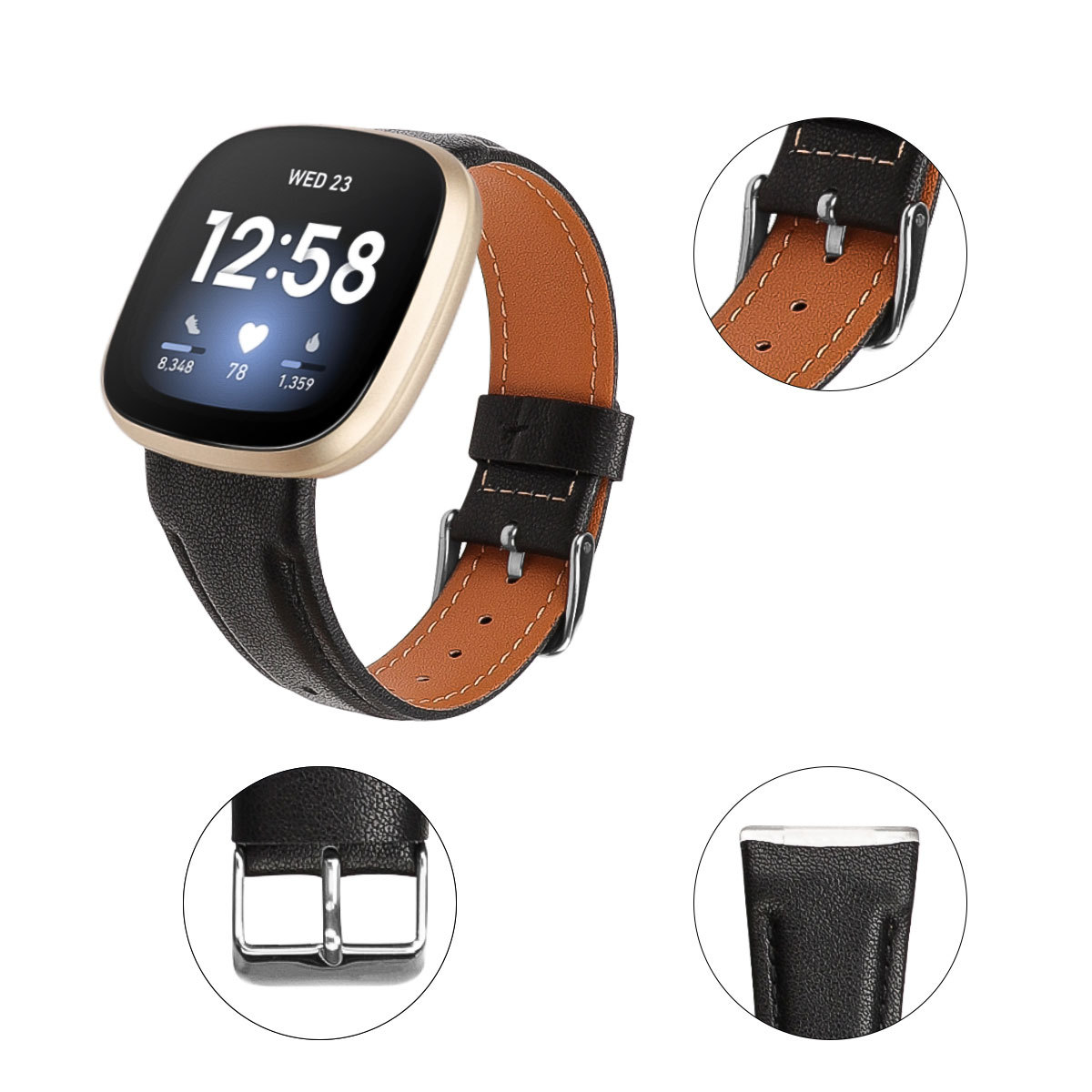 Fitbit Versa3 Smart Watch, Full Package Grain Belt, Cowhide, Versa4 Leather Strap. 