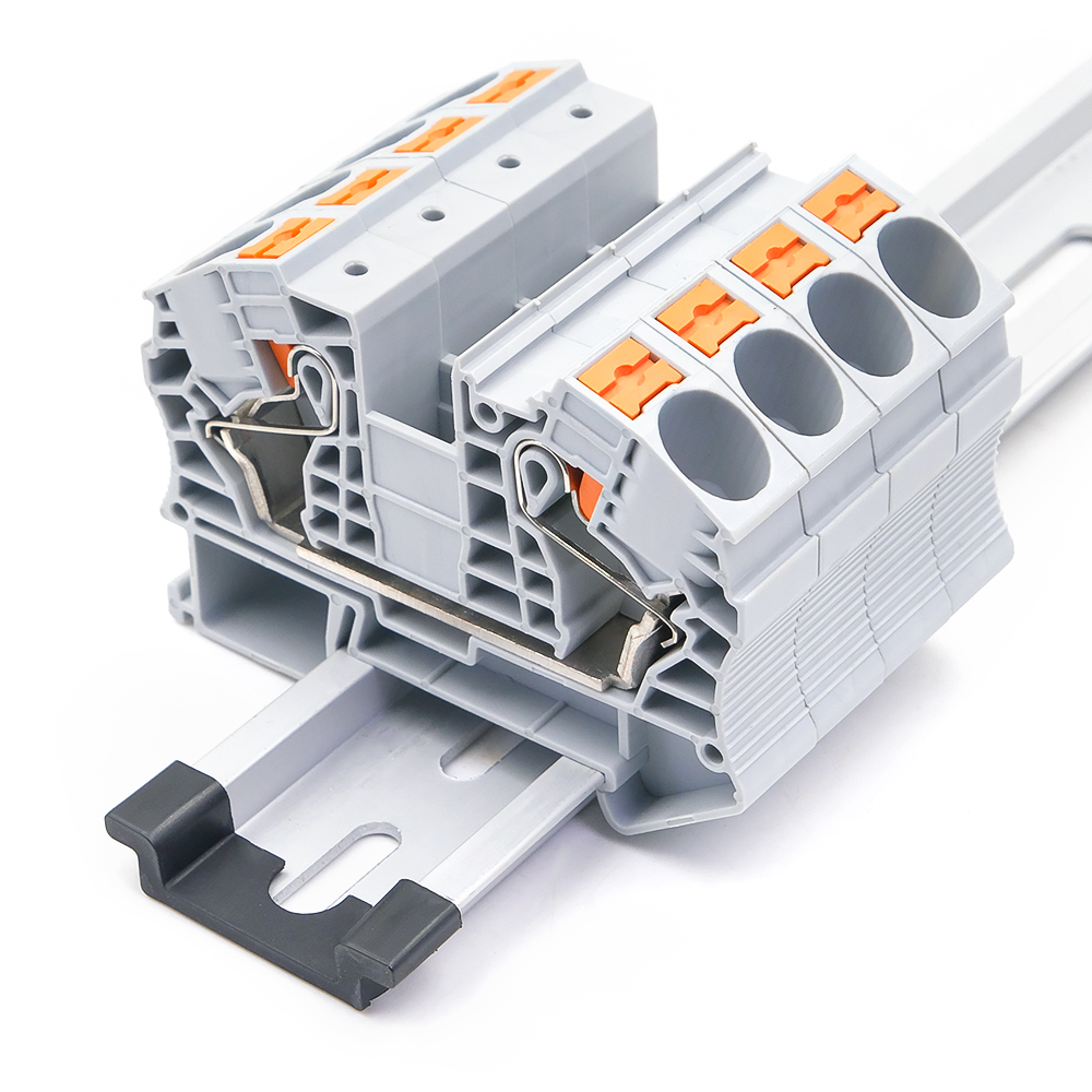 PT-16 Din Rail Terminal Block Conductor Wire Connector Push In Spring Screwless Connection Feed Through Terminal Blocks PT16. 