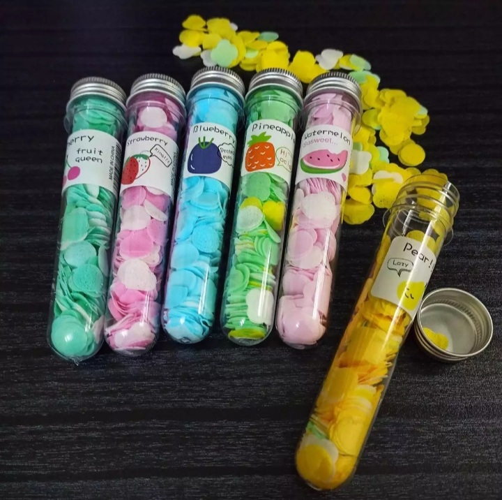 1 bottle mini colored flower paper soap for travel (made in China). 