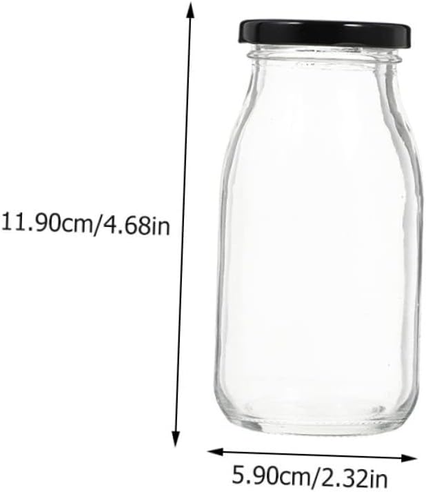 300 Ml Glass Short Height Milk Bottle with Cap, Reusable Juice Beverage Container. 