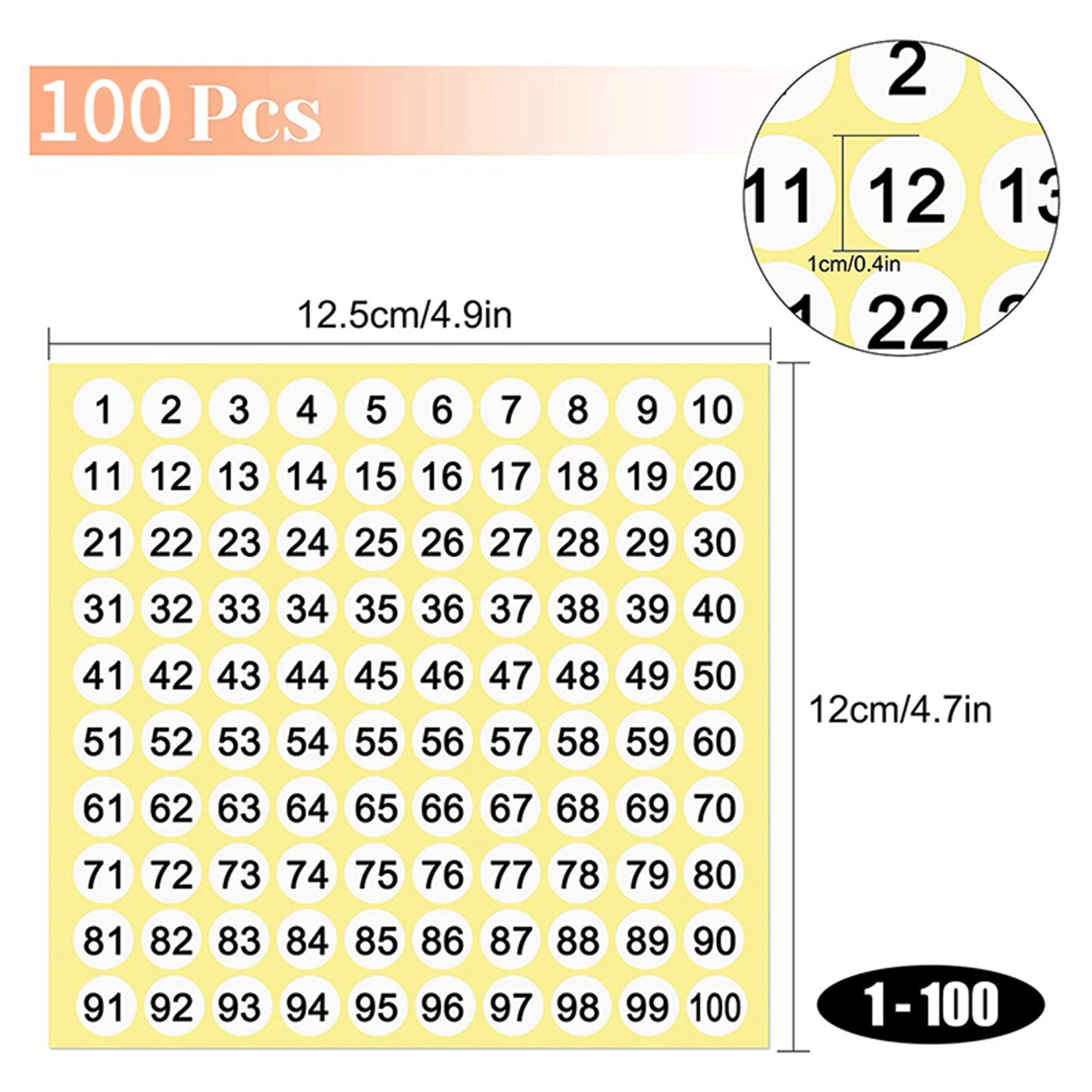 300 Sheets Number Labels Stickers 1-100 Numbers Round Stickers 0.4 Inch Small Self-Adhesive Number Labels for Office. 