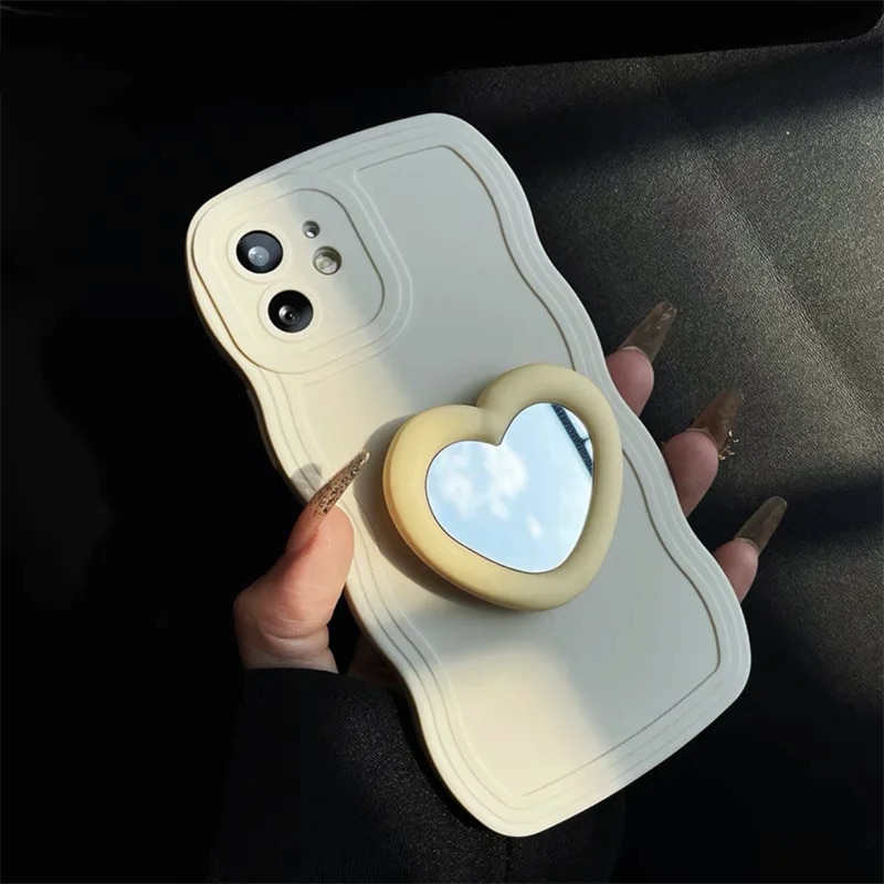 Heart Mirror Holder Wave Phone Case For Samsung Galaxy A04 A03 Core A02 A01 A04S A03S A02S A04E A21S A52S A30 A20 A10 Soft Cover. 