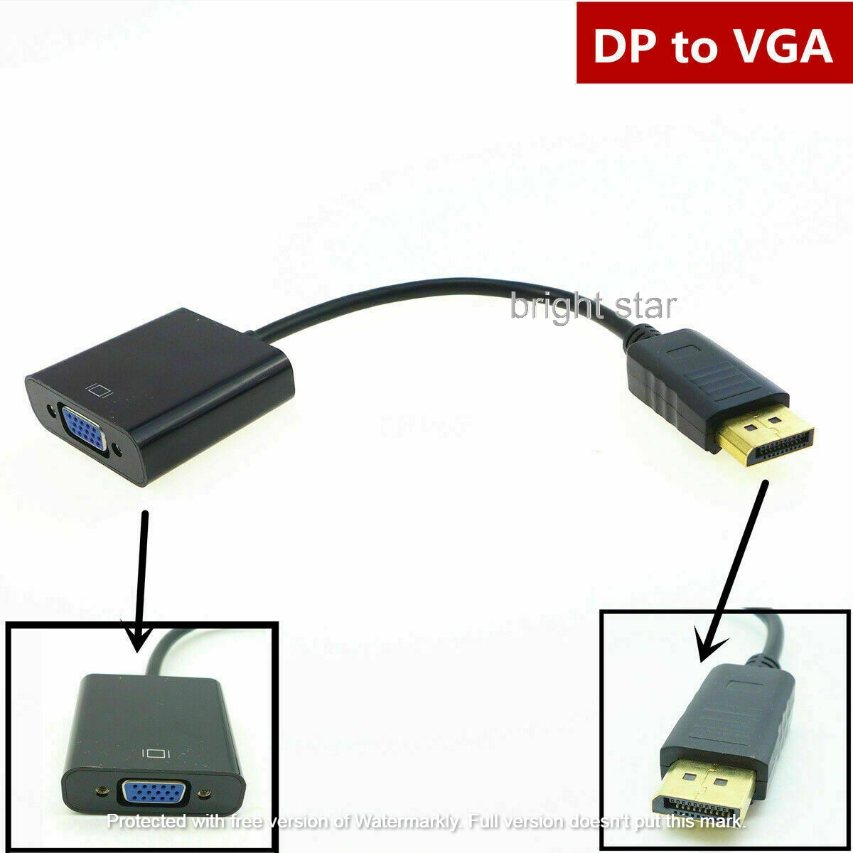1080P Display Port To Vga Adapter Dp Male To Vga Female Adapter Display Port Cable Converter for Projector Tv Maccbook Air - Black. 