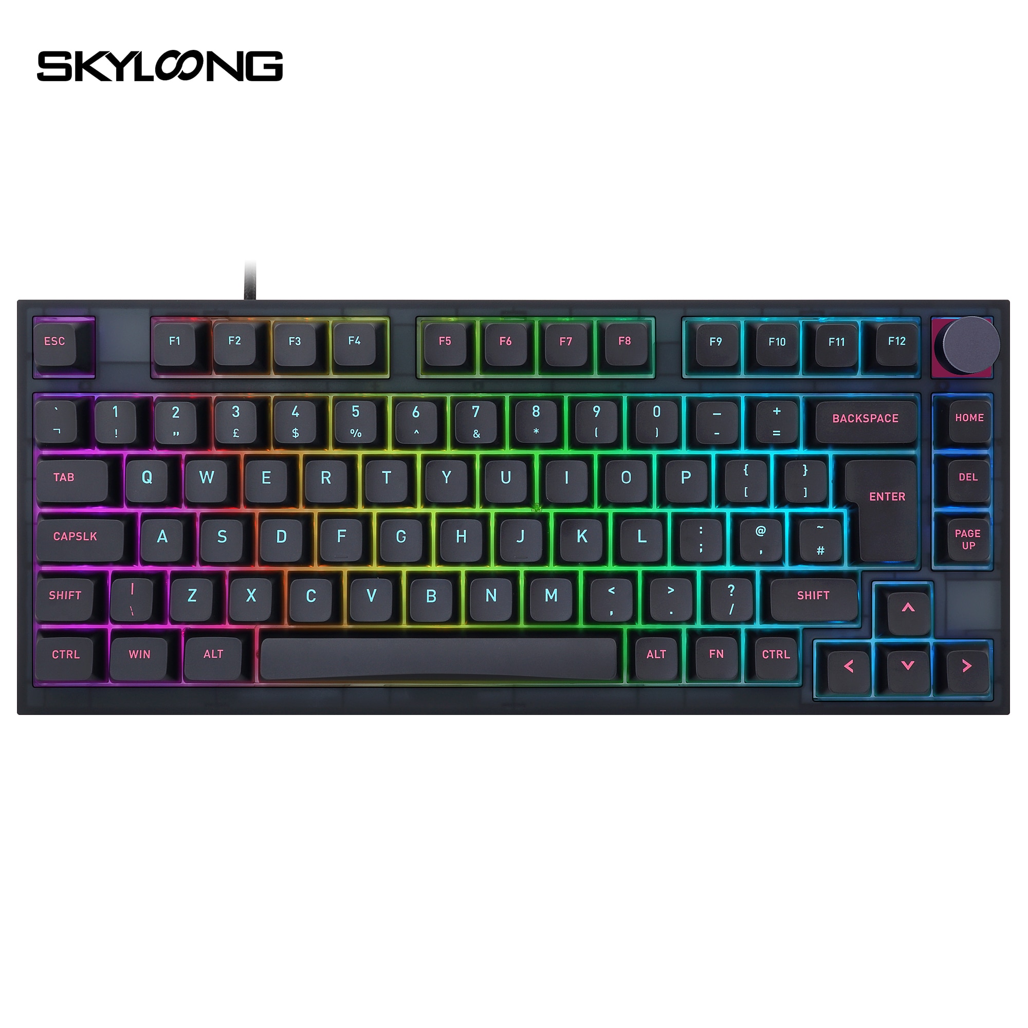 SKYLOONG GK75 ISO Layout Knob Mechanical Keyboard Optical Switch Hot Swappable Miami Night USB RGB Programmable Gaming Keyboards. 