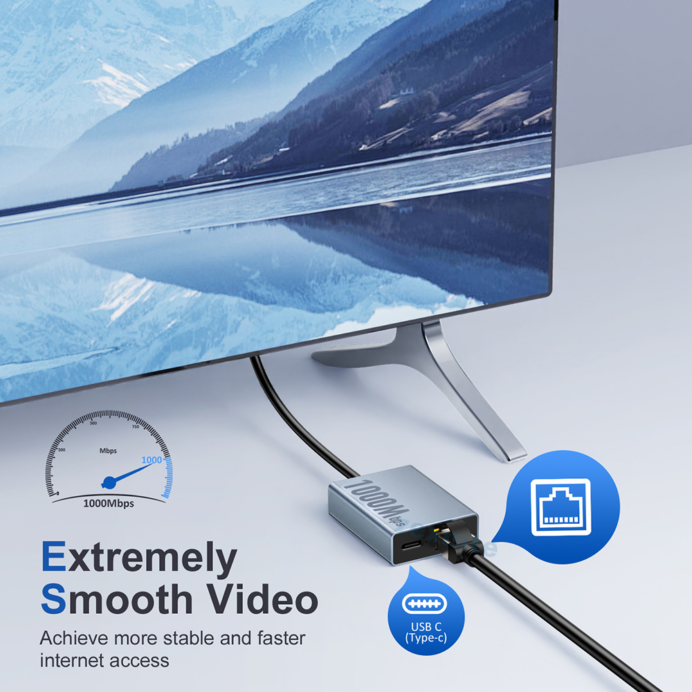 Zexmte 1000Mbps Ethernet Adapter for Chromecast 4K Google TV USB C Type-C to 1000Mbps Network Card for PC TV ipad Android Device. 