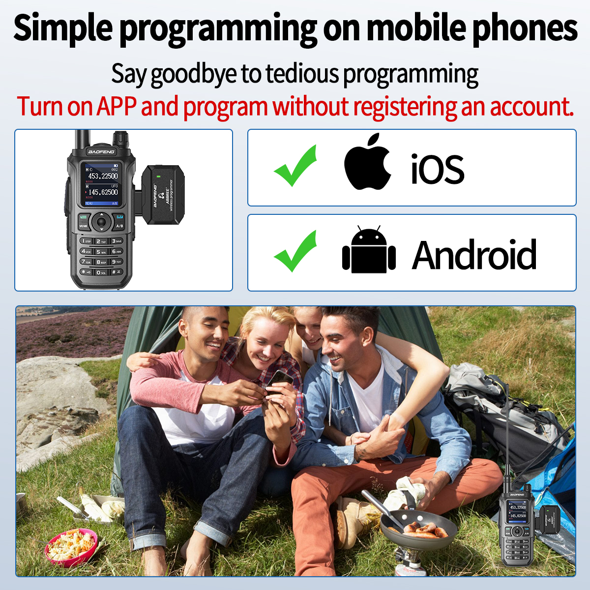 ABBREE Walkie Talkie Bluetooth Wireless Programmer Support IOS/Android For Baofeng UV-21 PRO UV-5R UV-5RH Quansheng UV-K5 UV K6. 