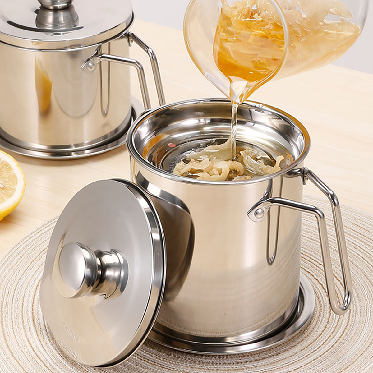 Tempura deep Fryer with a Thermometer Oil Appliances Filter Pot Stainless steel household with lid tempura fryer - 2L Filter Pot
