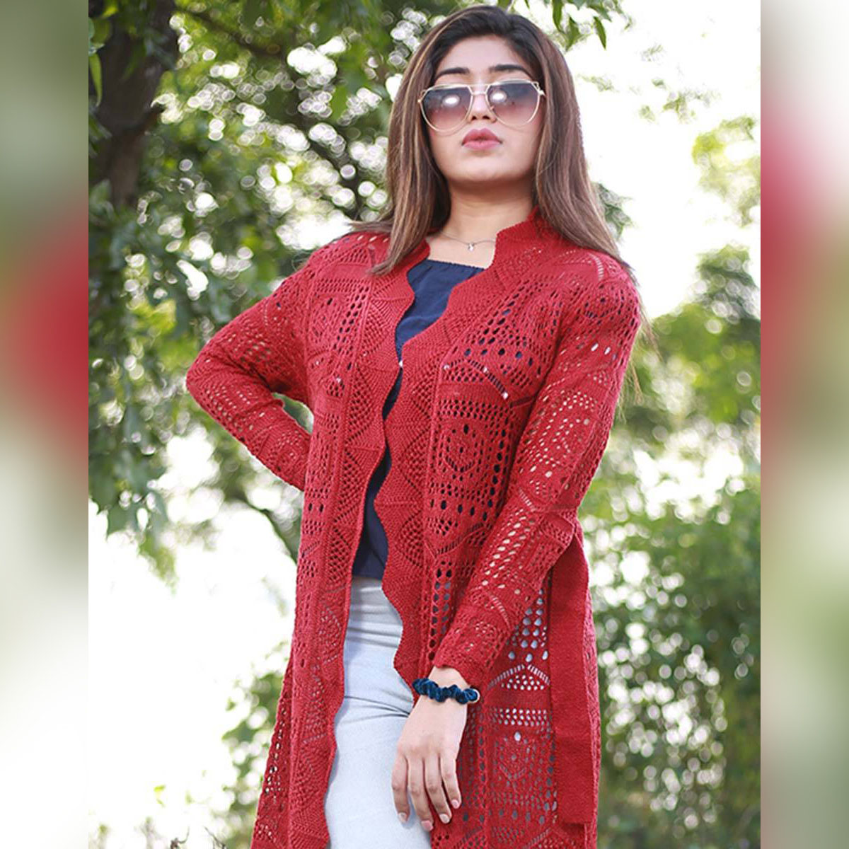 Women Maroon Self Design Long line 