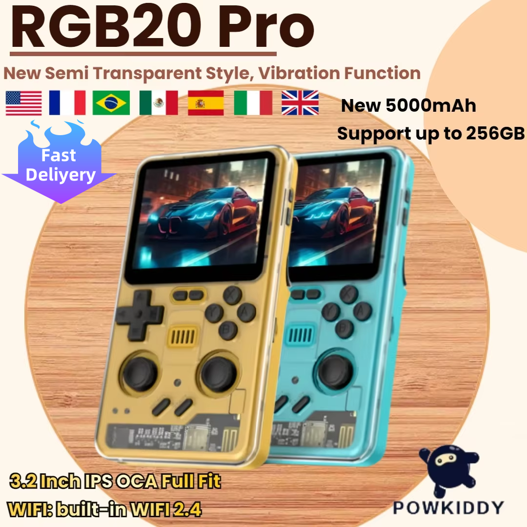 POWKIDDY RGB20 PRO Retro Punk Style Handheld Game Console 3.2 Inch 1024*768 -Option -GREY-64G-Option -GREY-64G. 
