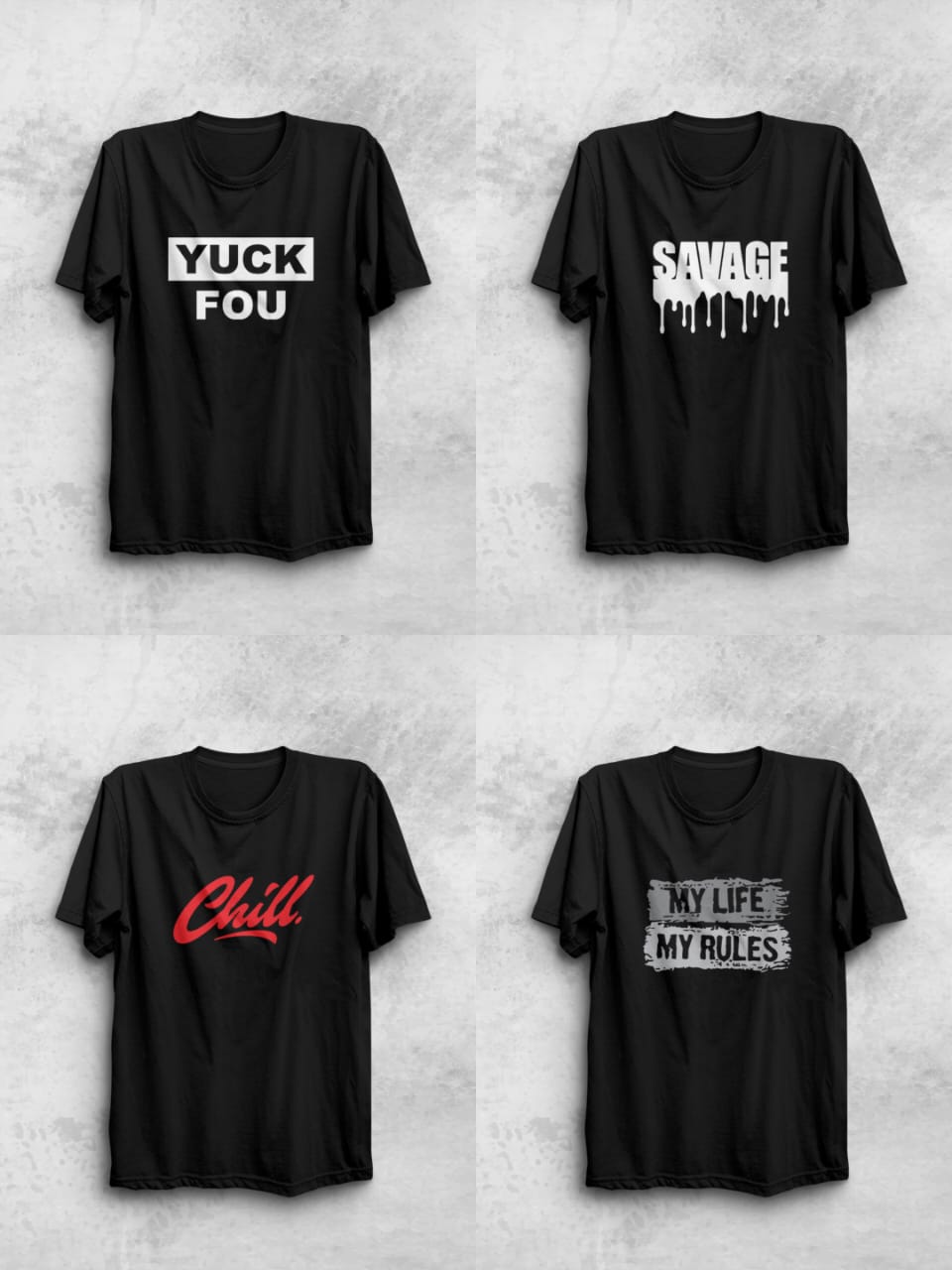 Casual Printed jersey tshirt//4 ps combo pack//4 black tshirt with differnt designs//men's fashion//s,m,l,xl,xxl sizes are available//All Is Well Brand