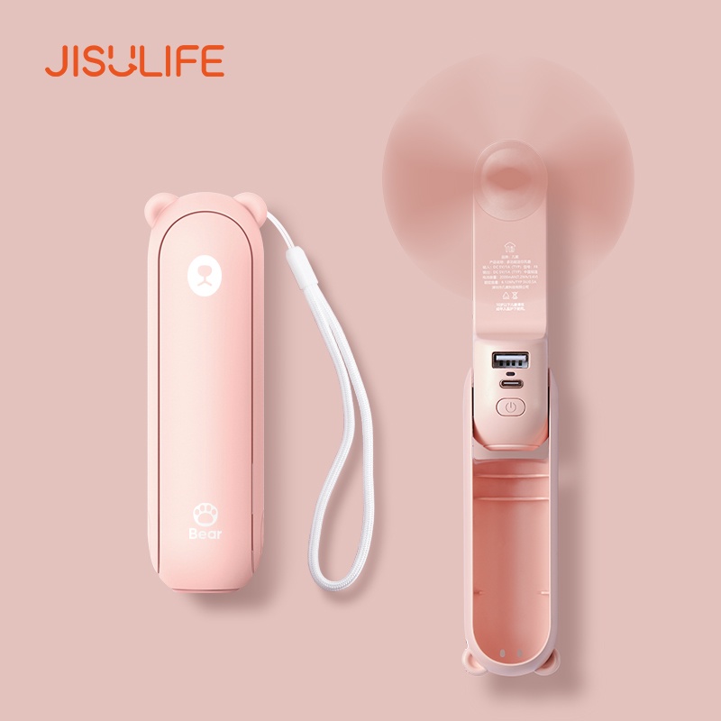 JISULIFE F8 Handheld Mini Fan 3 IN 1 Hand Fan Portable USB Rechargeable Small Pocket Fan Battery Operated Fan 14-21 Working Hours with Power Bank Flashlight Feature For Women Travel Outdoor. 