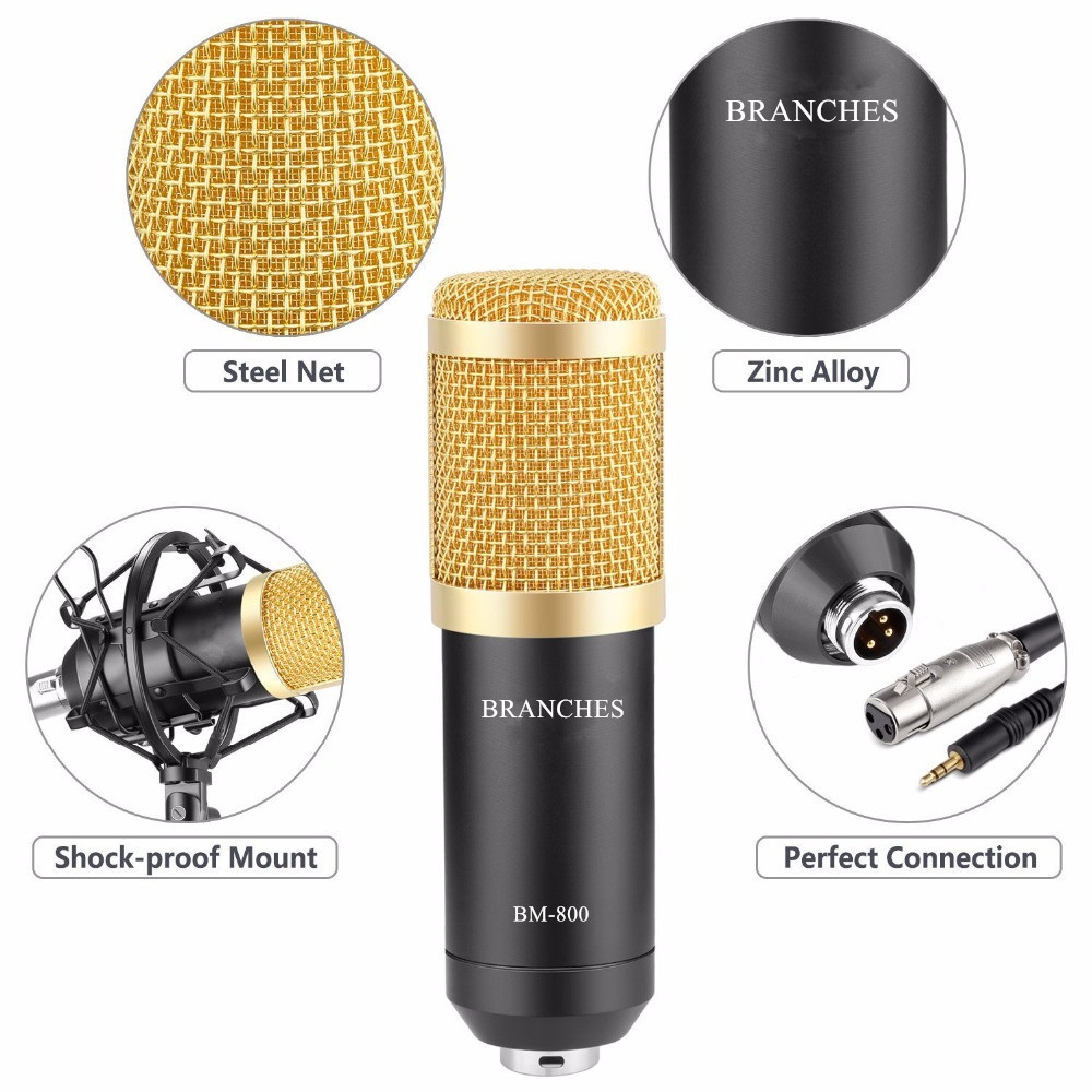 BM800 Mikrofon Condenser Sound Recording BM 800 Microphone With Shock Mount For Radio Braodcasting Singing Recording KTV Karaoke. 