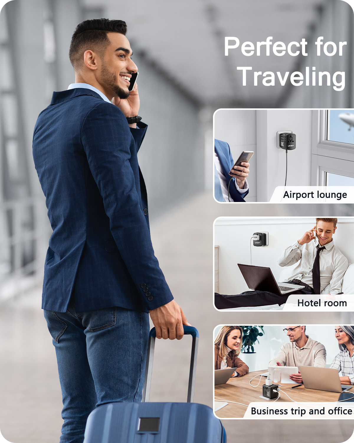 [NEW VERSION]LENCENT Universal Travel Adaptor with UK/USA/EU/AUS Worldwide Travel Charger Plug, 3 USB Ports and 1 Type C International Wall Adapter & Universal Socket for Travelling over 200 countries for iphone xiaomi Huawei and so on. 
