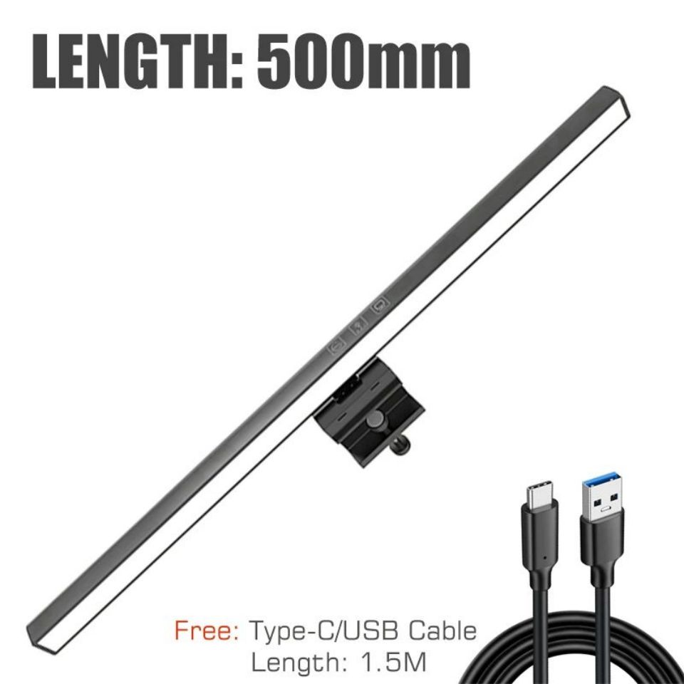 Eye-Care Desk Lamp 50cm LED Computer PC Monitor Screen Clip Light Bar Stepless Dimming Reading USB Powered Hanging Table Lamps. 