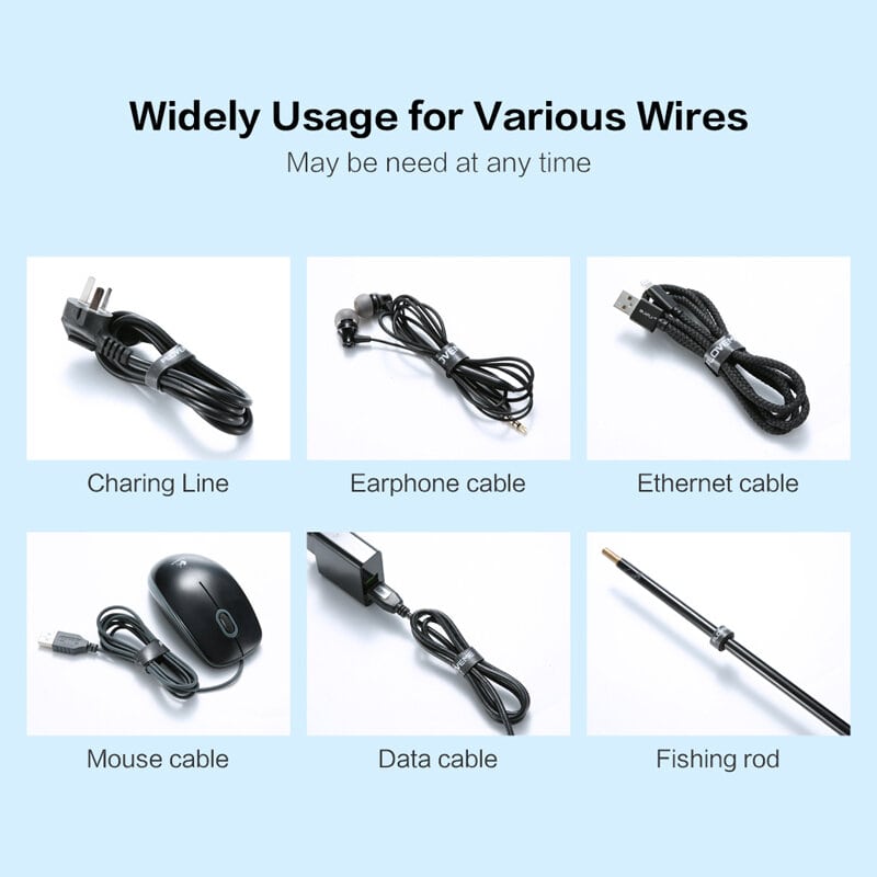 Floveme 2 Meter Velcro Strap Cable Organizer Wire Winder Tool For Managing Earphone Headphone Mouse Keyboard Charging Cable Desktop PC Cable Management - Black. 