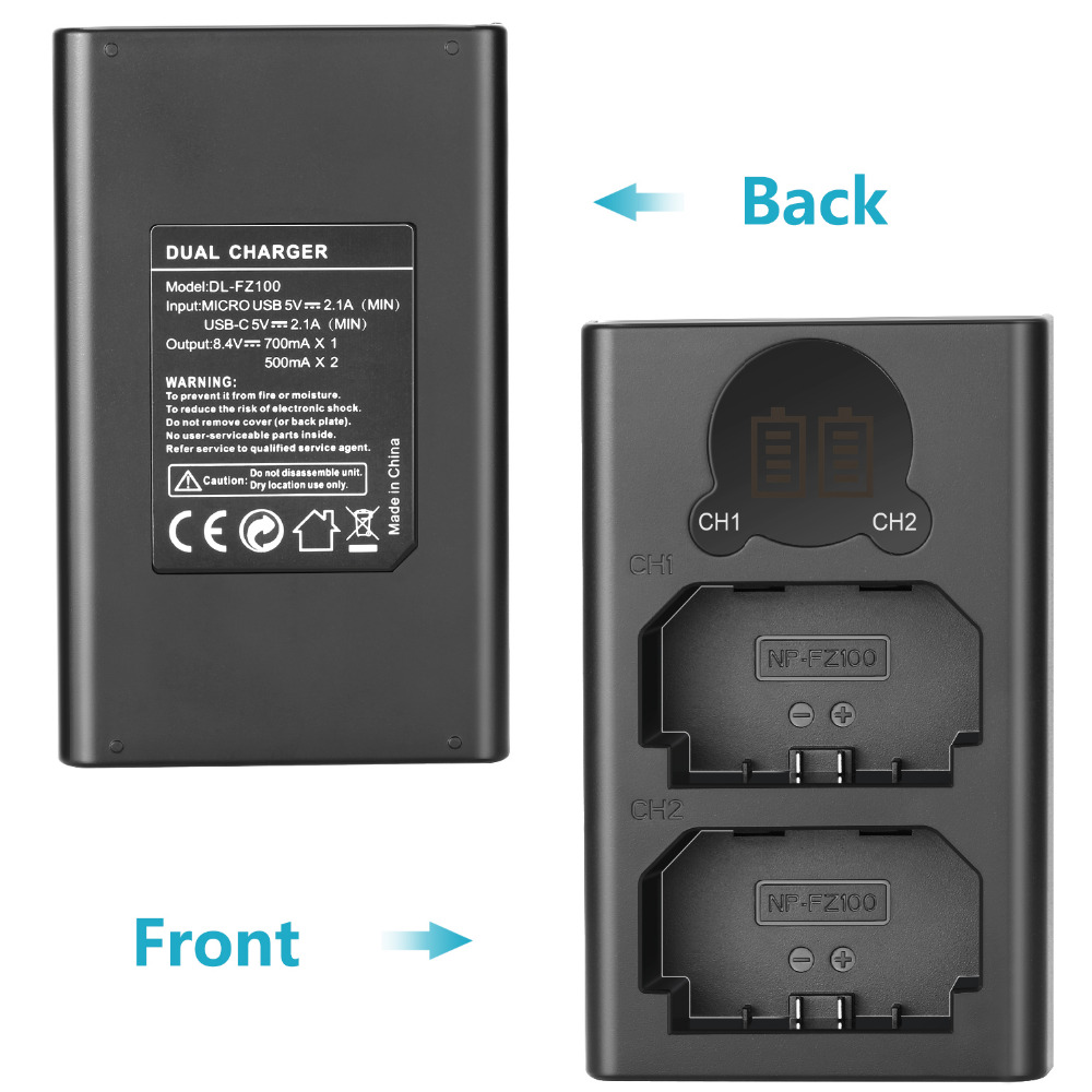 Neewer Dual USB Charger for Sony NP-FZ100 Battery For Sony ZV-E1, FX3, FX30, A1, A9 II, A7R V, A7S III, A7 IV, A6600, A7C Camera. 