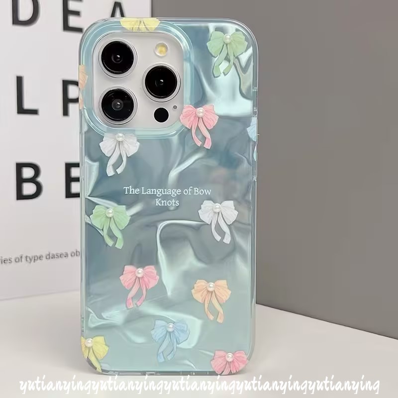 Cute Colored Bow Knot Case for Redmi 13C 13 10C A3 12 9 A1 12C 9C 9T 10 A2 10A 9A Note 13 12 11 11s 10 10s 9 8 Pro Max Poco C61 C65 X6 M3 Luxury Ripple Luster Bracelet Soft Case. 