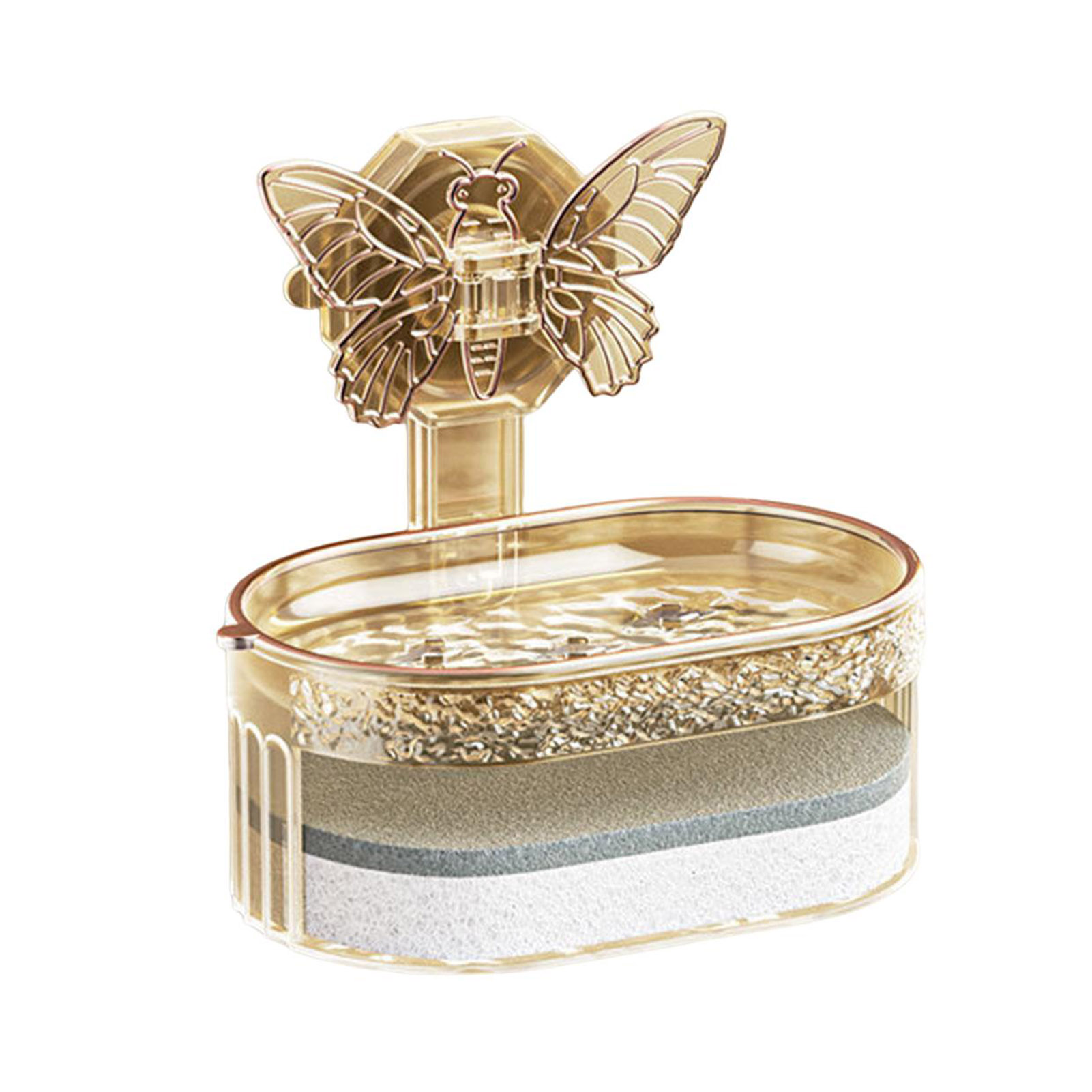 Butterfly Soap Dish Suction Cup Light Luxury Style No Water Accumulation Double-Layer Design Soap Box for Quick Drying. 