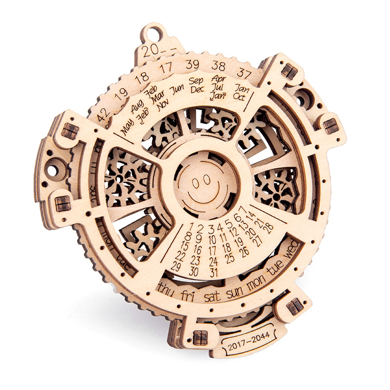 3D wooden puzzle handmade perpetual calendar wooden assembly model handmade mechanical transmission model. 