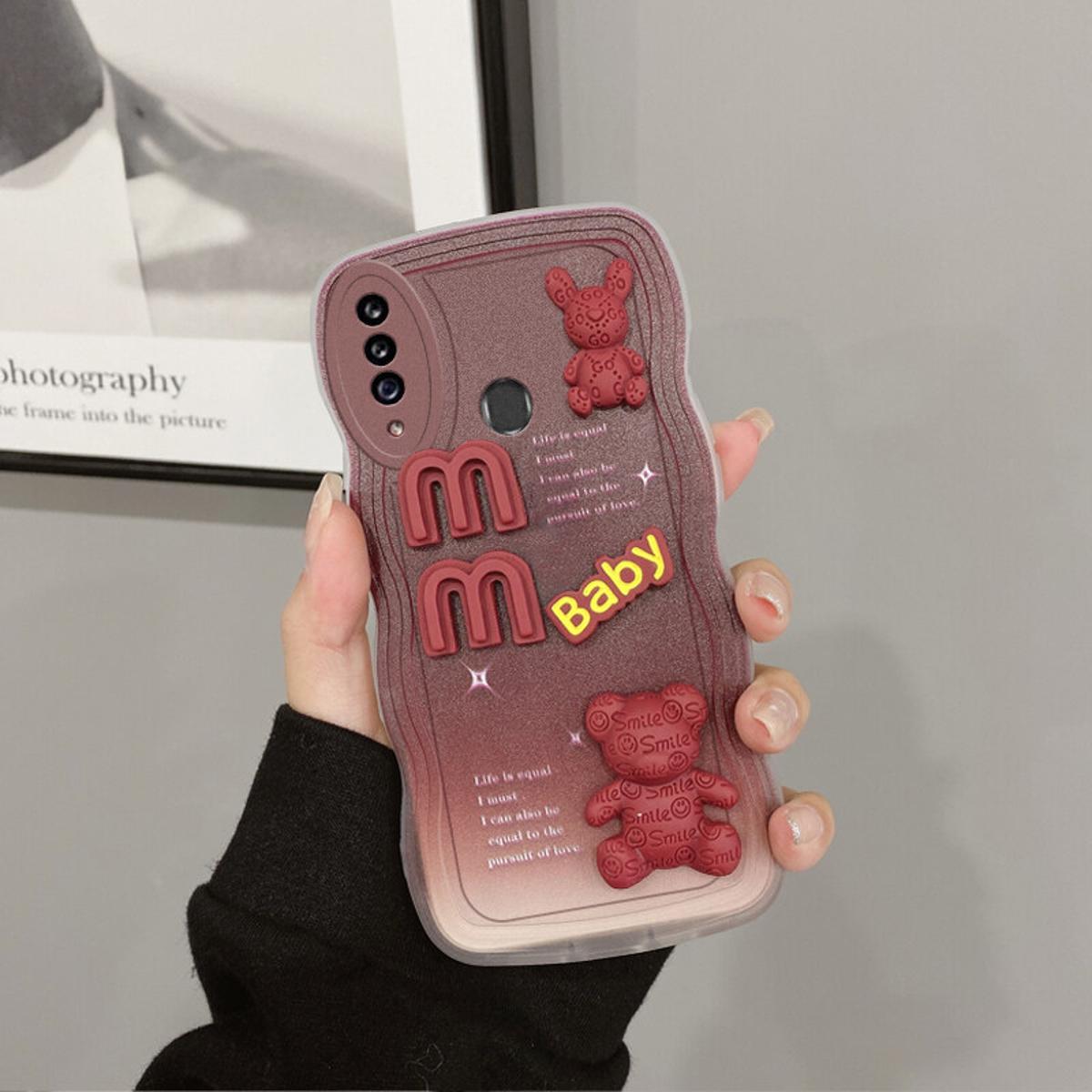 AnDyH Phone case For Samsung Galaxy A20S Case 3D Letters Bear Cute Cartoon Design Camera Protection Premium Gradient Soft Silicone Shockproof Casing Protective Back Cover Couple Cases