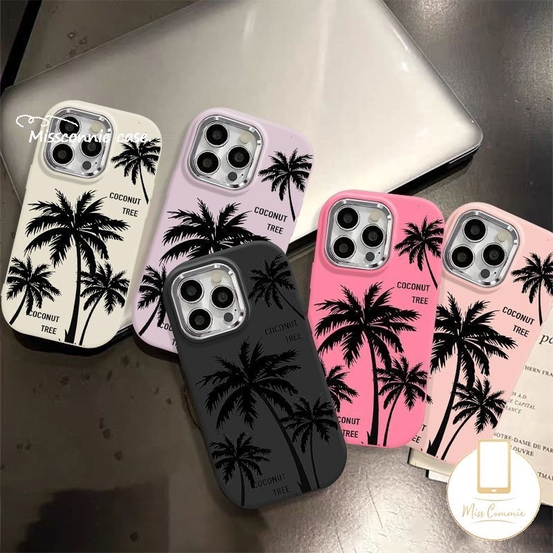 Art Sunset Coconut Tree Doodle Cover for Realme C67 C51 C17 5i C12 C15 C11 C35 Note 50 C21Y C55 C20A 8i 9i 5s C53 C25Y C25 C33 C20 5 C30 C21 6i 7i Narzo 50 Luxury Plating Lens Case