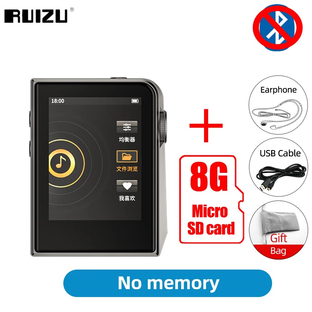 RUIZU A58 Bluetooth MP3 Player HiFi Music Player DSD256 Lossless Decoding Walkman Support EQ Equalizer E-book Stopwatch TF Card. 