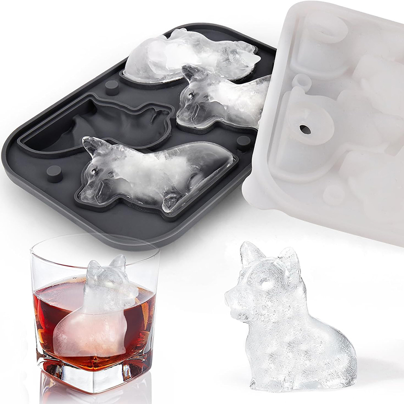 Bear Ice Cube Trays Corgi Shape Ice Cube Mold Silicone Ice Mold Fun Shapes 4-Hole Reusable Ice Cube Tray Gifts For Corgi Lovers. 