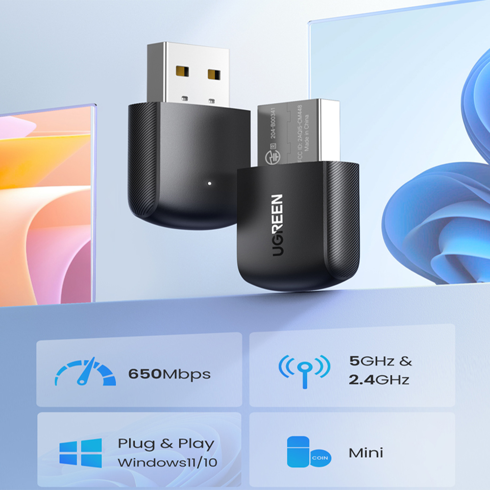 UGREEN WiFi Adapter 650Mbps 5Ghz 2.4GHz Dual-Band USB WiFi for PC Desktop Laptop Wifi Antenna USB Ethernet Receiver Network Card