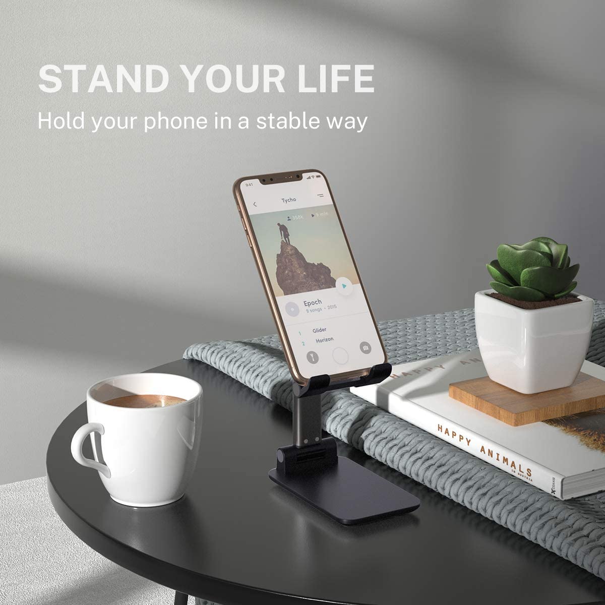 T1 Universal Ergonomic Collapsible Adjustable Desktop Tablet Mobile Phone Holder. 