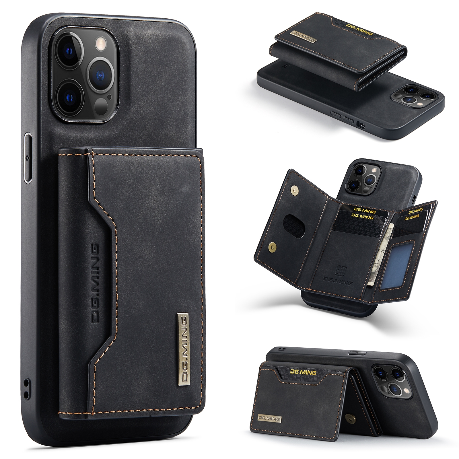DG.MING M2 Series 3-Fold Multi Card Bag + Magnetic Back Cover Shockproof Case with Wallet & Holder Function For iPhone 12 Pro Max. 