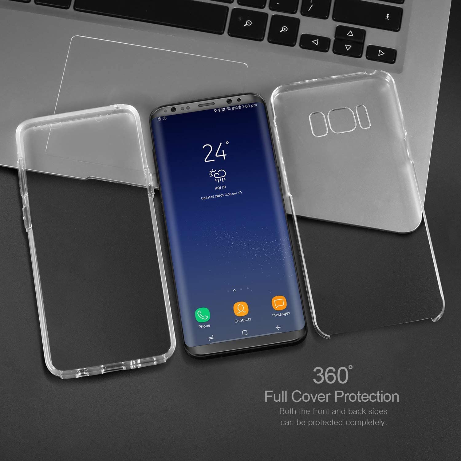 For Samsung Galaxy S8 Plus 360 degree full body protection crystal clear hard pc back cover & soft TPU silicone front case. 