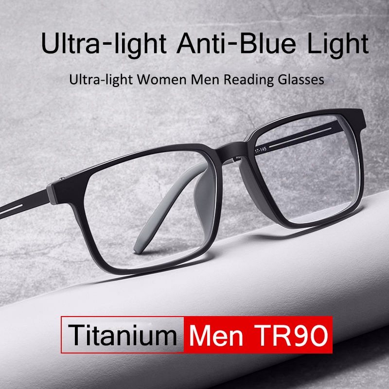 Ultra-Light Pure B Titanium Blue Light Blocking Reading Glasses Men Outdoor Hyperopia Business TR90 Frame Eyeglasses Diopter 1.5. 