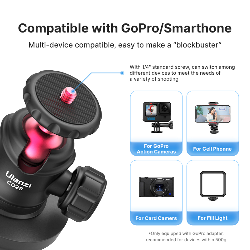 Ulanzi C029 Magnetic Tripod Ball Head Cloud Terrace for Gopro 7 8 9 10 11 12 Smartphone Action Camera Base Mount Superman. 