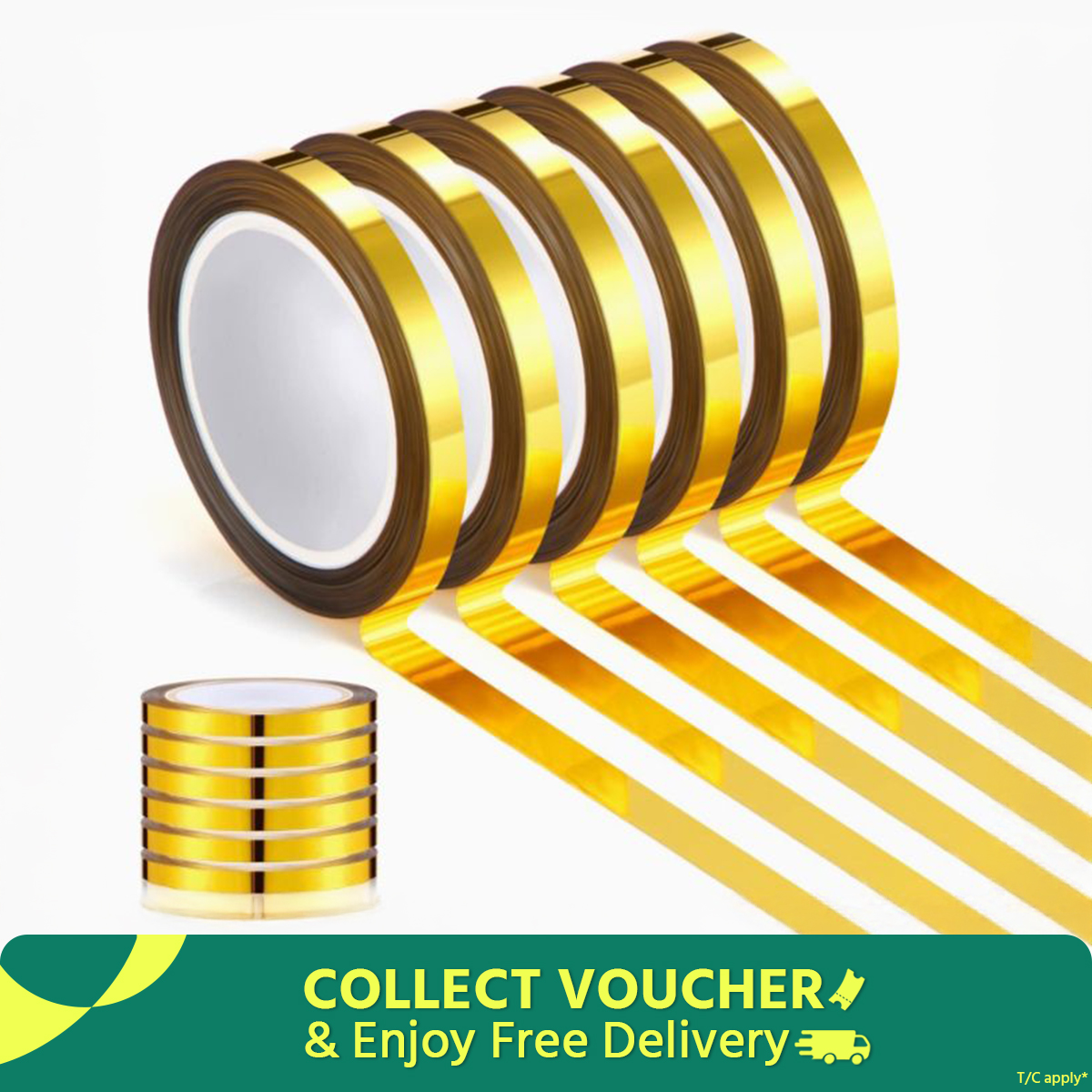 5 Roll Gold metallic tape for decorative edges, nameplates, advertising displays