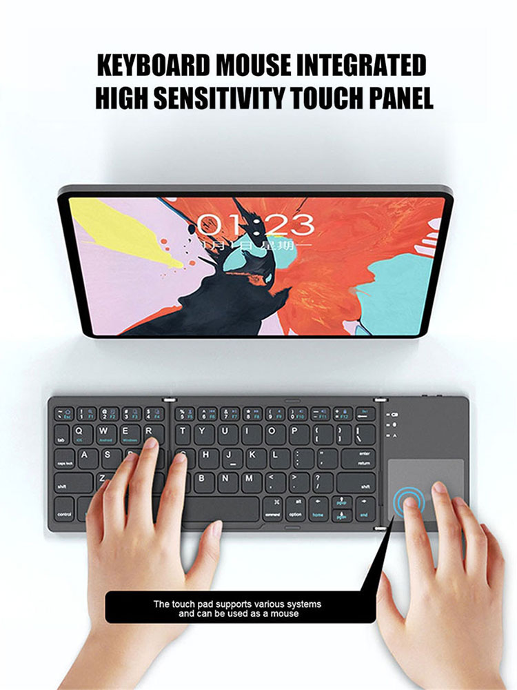 B033 Mini Folding Keyboard, Wireless Bluetooth-compatible Keyboard with Touchpad. 