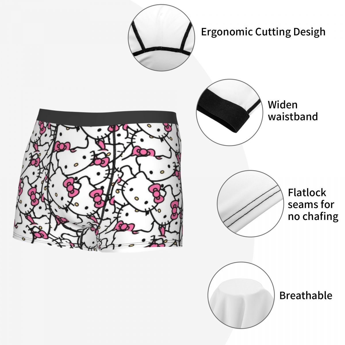 Hello Kitty Boxer Shorts For Men 3D Print Cartoon Underwear Panties Briefs Stretch Underpants. 